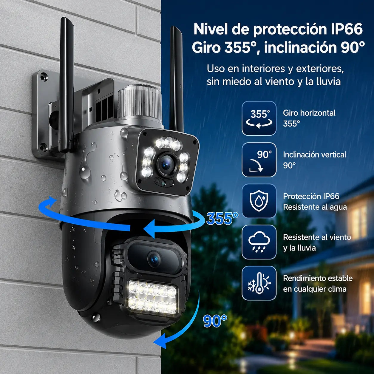 Cámara de Seguridad WiFi 4K con Sirena y Visión Nocturna