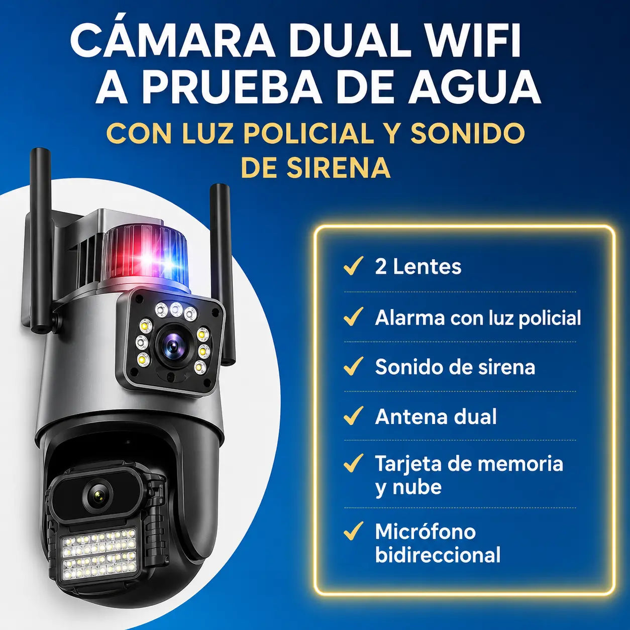 Cámara de Seguridad WiFi 4K con Sirena y Visión Nocturna